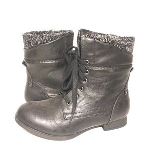 Black sweater combat booties